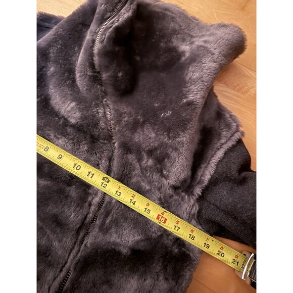 Transit Teddy Coat Lambskin Shearling Wool Grey Funnel Neck Zipper 2 - Picture 7 of 7